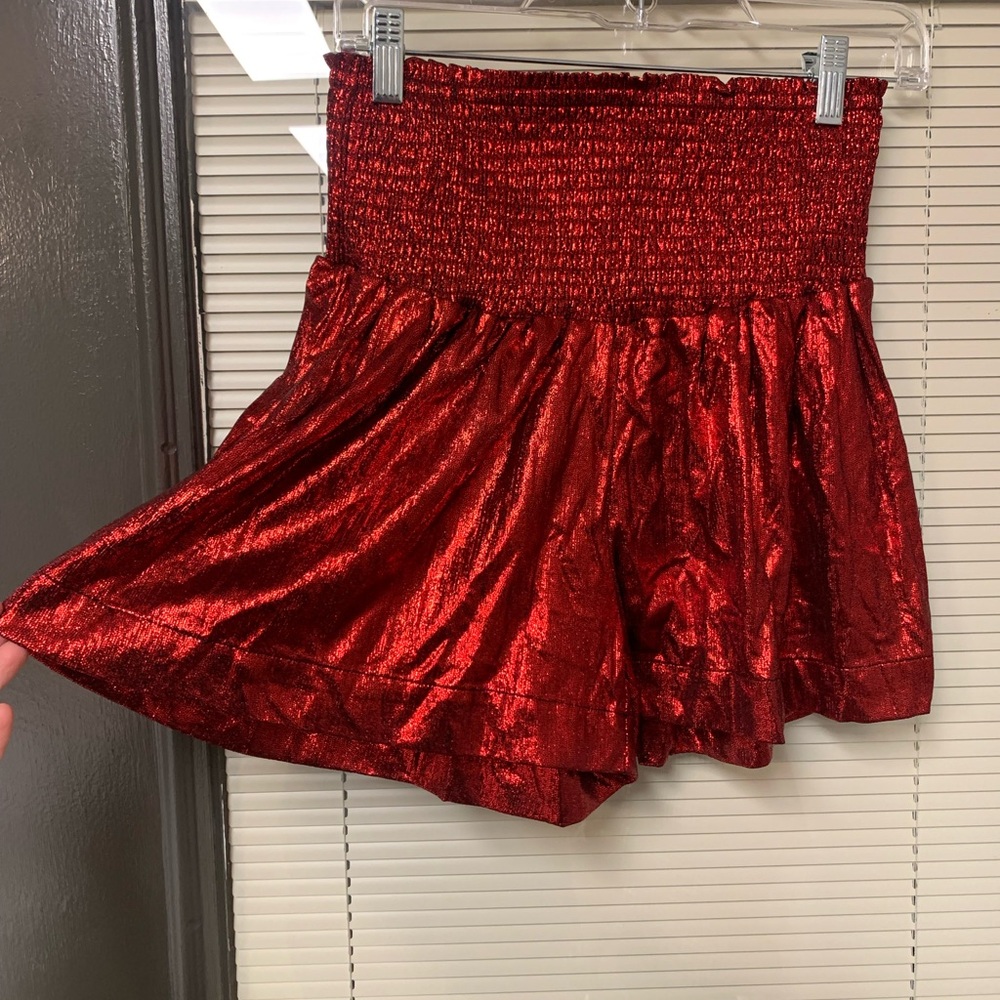 Shiny Red High-Waisted Shorts women’s Small holiday Christmas party shiney red